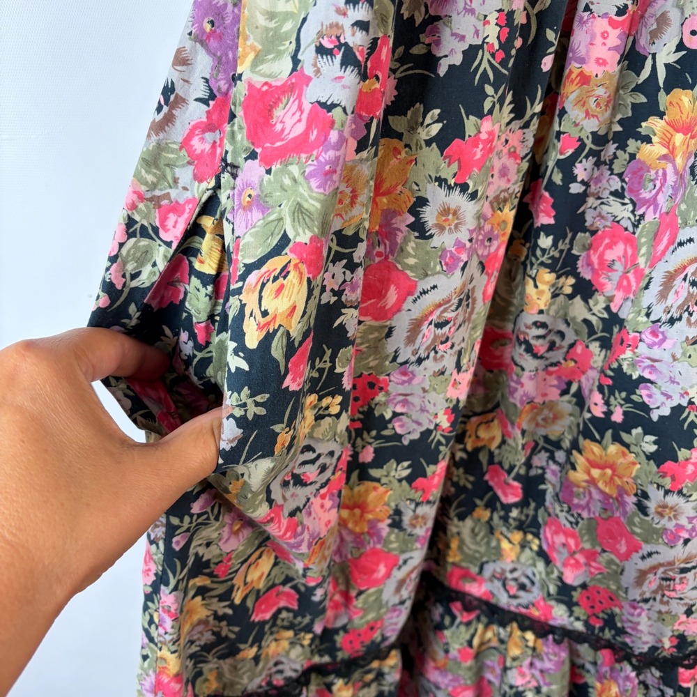 Starina Vintage Floral Midi Dress Womens Medium Cotton Lace Trim Pockets Boho - Picture 5 of 9